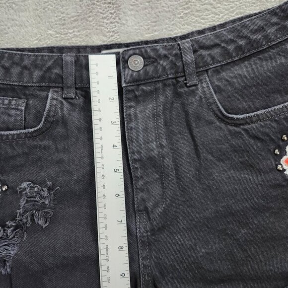 Denim Co Shorts Womens 10 Floral Embroidered Black Denim Hot Pants Distressed - Picture 6 of 15